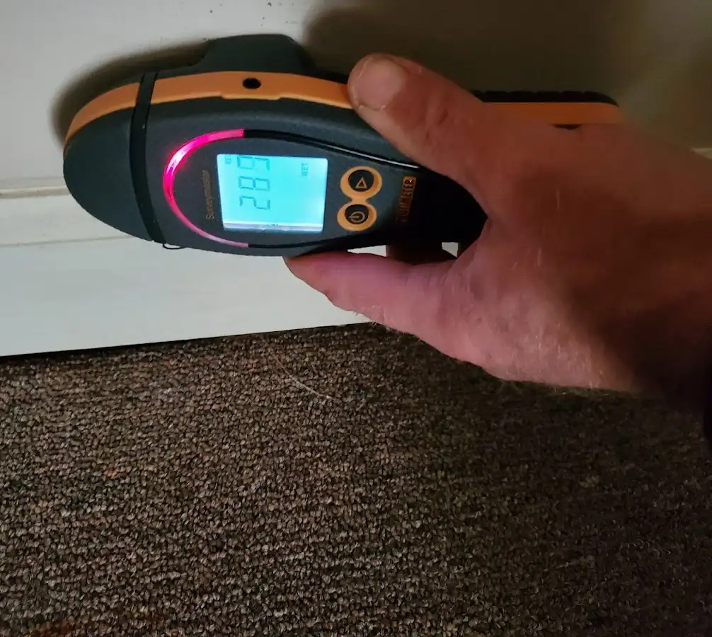 Moisture detection at baseboard during Storm Damage Restoration in Fruita